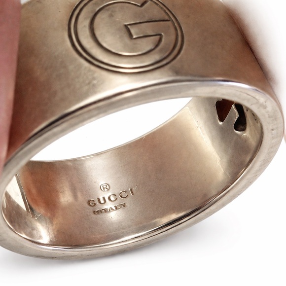 Gucci • Sterling Silver G Logo Wide Band Ring, AG925 Authentic, Unisex, Size 6 - Picture 4 of 9